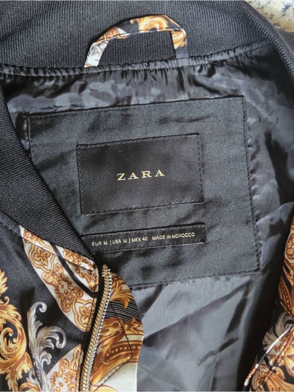 ZARA Black Jacket with Ornate Gold Baroque Print